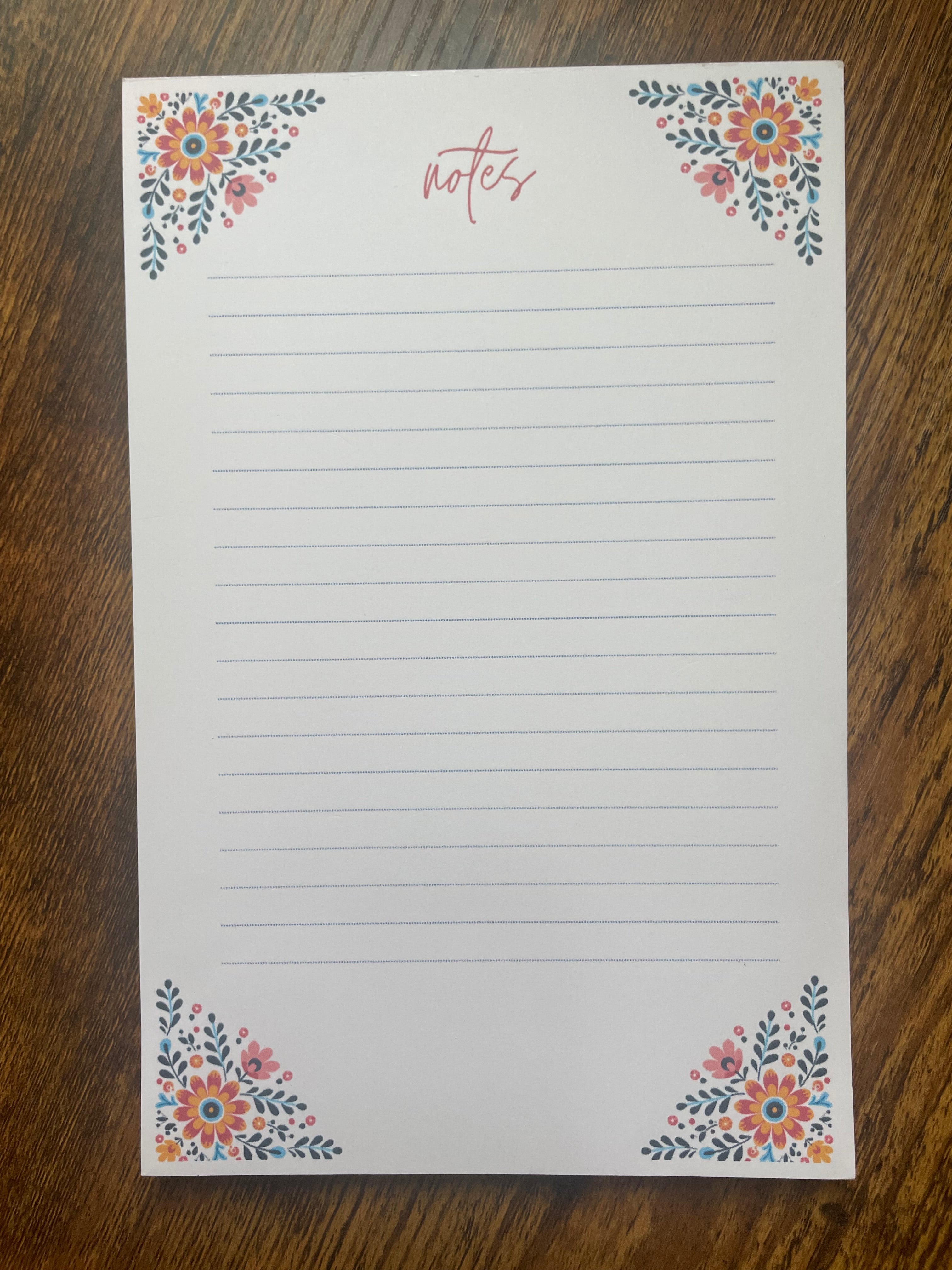 Mexican Folk Art Floral Notepad, 50 Sheets, 5.5"x8.5" Notepad